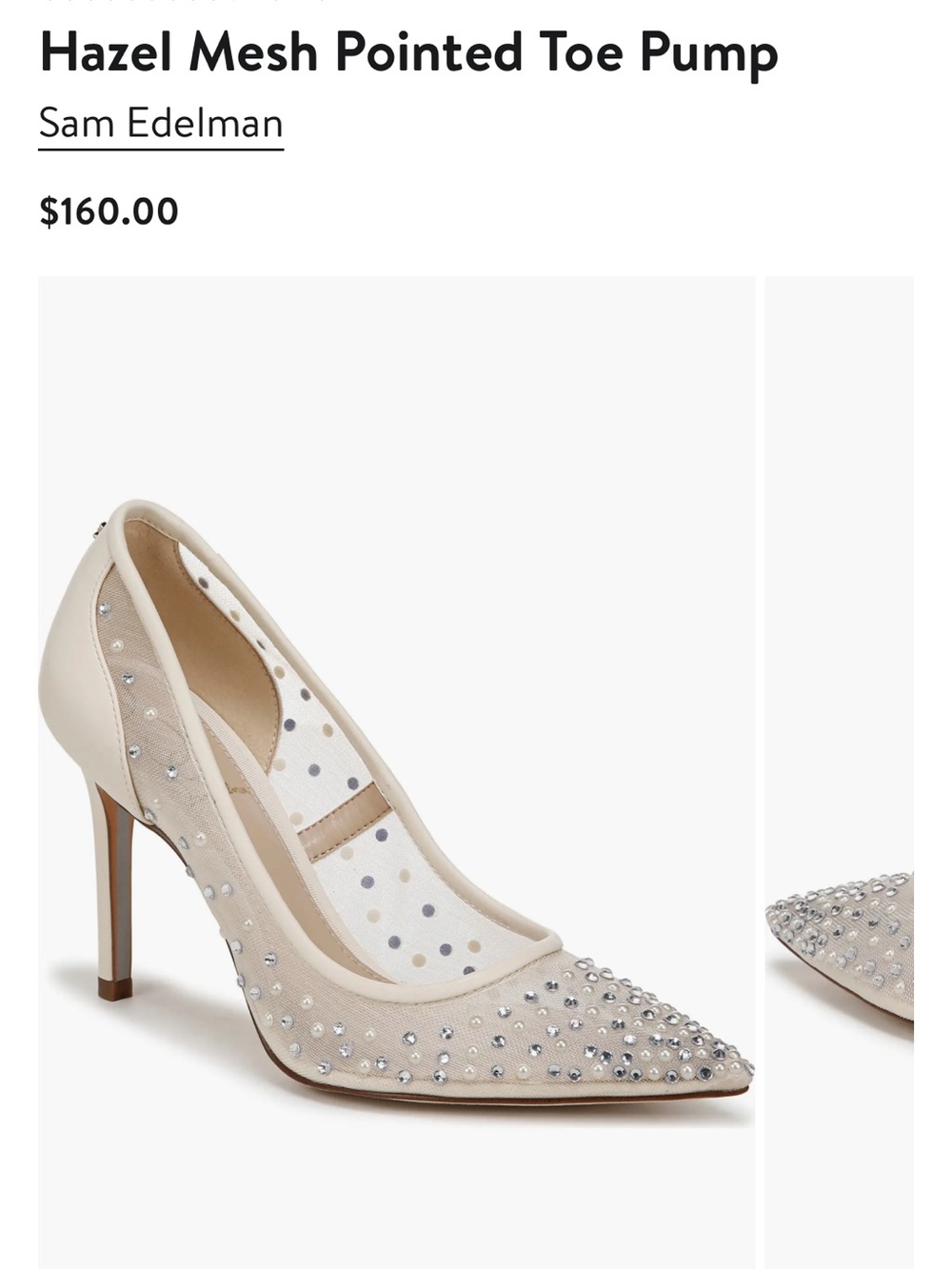 Sam Edelman Hazel Pointed Toe Crystal Mesh Pump in Beige